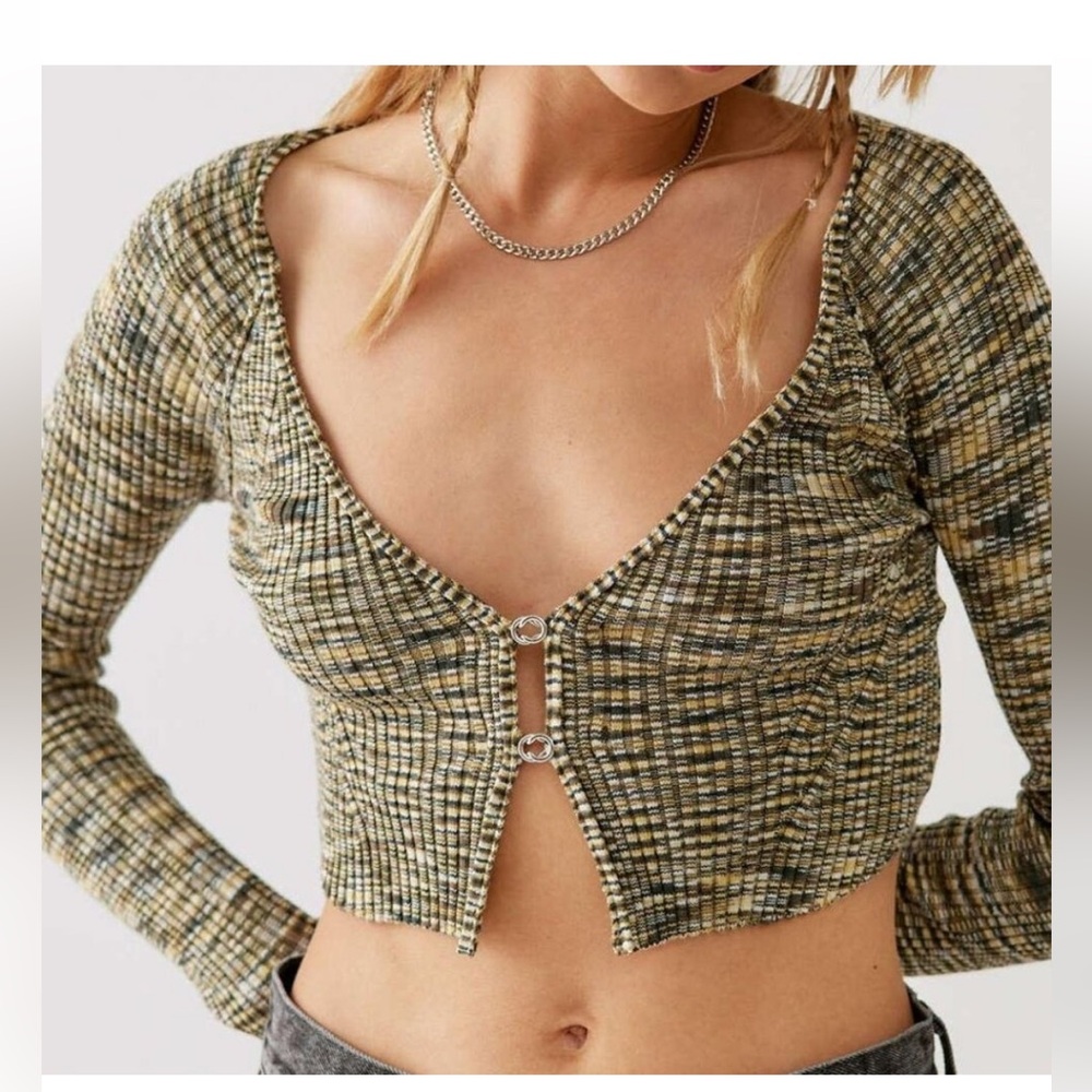 Urban Outfitters Britt Cropped Space Dye Green Cardigan Size XS
